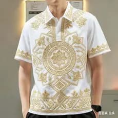 Camisa Polo Barong Masculina Para Roupas Masculinas Estilo Étnico ASEAN Casuais Tops Étnica Tamanho Grande Padrão Retrô