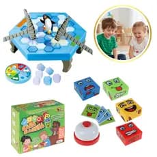Kit 2 Jogos Infantil Pinguim Quebra Gelo Numa Fria + Cara Careta com Temporizador