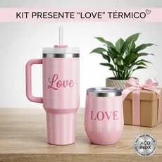 Kit Caneca 1200ml E Copo 360ml Térmico Inox Love Presente Namorada Esposa Com Caixa