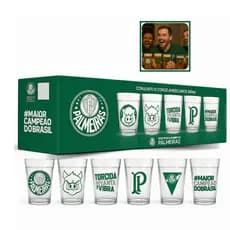 Copo De Vidro Americano 190ml Oficial Palmeiras Conjunto com 6 unidades