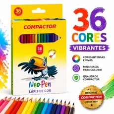 Lápis de Cor 36 Cores Compactor Neo Pen Desenhar Colorir Volta as Aulas