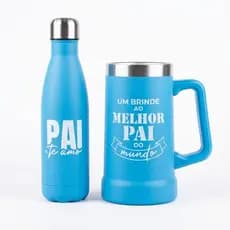 Kit Presente Dia Dos Pais Caneca Térmica 750ml + Garrafa Térmica 500ml Com Caixa