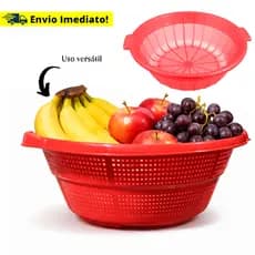 Escorredor Multiuso Alimentos Legumes Lava Tudo Redondo C/Alça 29Cm Plastico Reforçado Colorido