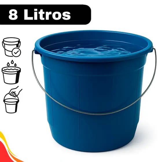Balde Reforçado 8 Litros com Alça Metálica Canelado Limpeza Uso Domestico design Ergonomico