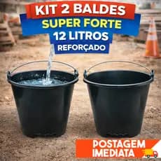 Balde Grande 2 Peças Super Reforçado Preto Premium 12 Litros Alça de Ferro Limpeza Resistente