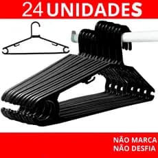 Kit 24 Cabides Preto de Plástico Resistente para Roupas Guarda-Roupa Organização Closet