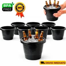 Kit  Baldes Baldinho Preto Plástico Redondo Bares Gelo Cerveja Restaurantes 4,6L Vaso Ecológico