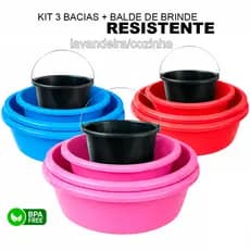 Kit 3 Bacias Plásticas Extra Grandes E Balde 12L Multiuso Lavanderia e Limpeza Casa Cozinha