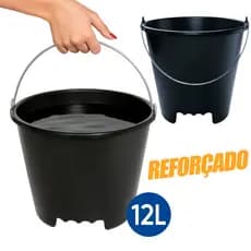 Balde Grande Super Reforçado Premium 12 Litros Alça de Ferro Preto Limpeza Uso Domestico