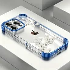 Não Fica Amarela Transparente Cristal Capa Capinha Para iPhone 16 15 14 Plus 13 12 11 Pro Max Flor Logo Metálico Brinde
