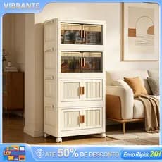 Armário Organizador Multiuso Dobrável Empilhável com Porta Magnética e Rodinhas 3/4/5 Andares