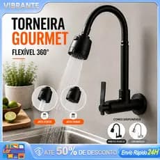 Torneira Gourmet Flexível de Parede 360° Preta Cozinha com 2 Jatos Pronta Entrega