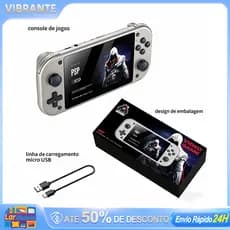 O Console de jogos portátil com tela LCD de 4,3" Quad-core, até 1,2 GHz, 25 emuladores clássicos