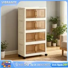 Armário Organizador Multiuso Dobrável com Porta Transparente e Rodinhas – 3/4/5 Andares Empilhável | Envio SP