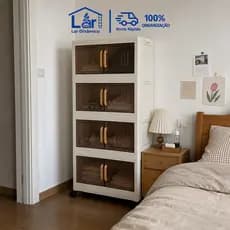 Armário Organizador Dobrável 3/4/5 Camadas com Rodas | Porta Magnética, Multifunções para Cozinha/Quarto