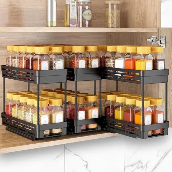 Organizador de porta temperos Cozinha Camada dupla Com trilho deslizante