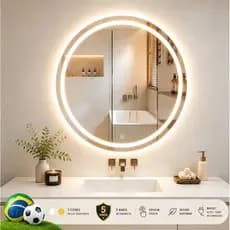 Espelho Redondo Lapidado 3 Cores Com LED Para Maquiagem Banheiro Quarto Decoração Moderna Quarto Sala Banheiro