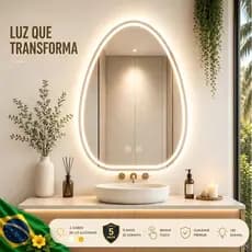 Espelho Inteligente de Banheiro Oval LED 3 Cores 80x60cm*/50x70cm- Espelho de Parede Decorativo Moderno