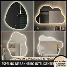 Espelho De Banheiro Com 3 Cores Led, Espelho Mural Com Tela Sensível Ao Toque Inteligente, Espelho De Maquiagem
