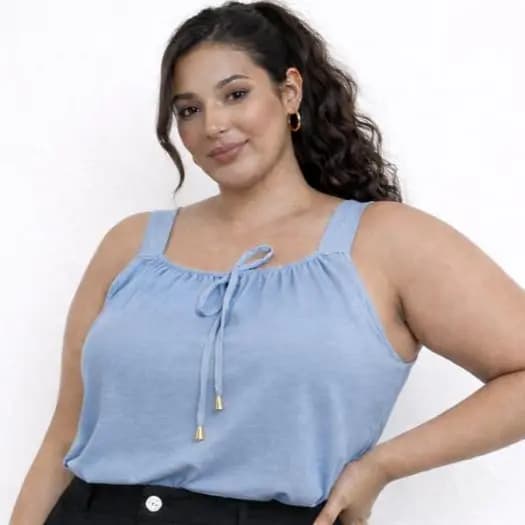 Blusa Feminina Estilosa Blusa Plus Size Regata Duna Cordão Ajustável Decote Roupa Feminina Elegante