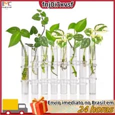 Conjunto de 8 Vasos de Flores Articulados em Vidro Transparente com Formato de Tubo de Ensaio para Decoração de Casa