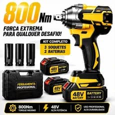 Parafusadeira Chave de Impacto 48V 800Nm Elétrica Sem Fio Alta Potência, Kit Completo com Soquetes e Maleta para Oficina