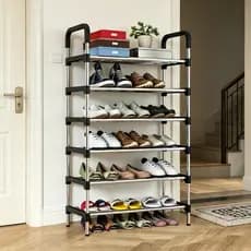 Organizador de sapatos de aço inoxidável com múltiplos andares para entrada, amplo espaço para calçados variados