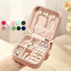 Kit 1/2 Porta Jóias Duplo Mini Portátil de Couro | Organizador Multifuncional para Bijuterias