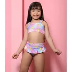 Biquíni Infantil Sereia Menina infantil Com Saia Babadinho Alça Frufru Proteção UV Praia Piscina Verão