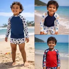Conjunto Praia Infantil Menino natação piscina – Camisa Manga Longa com proteção UV + Sunga de Banho