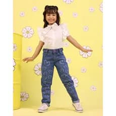 Calça Jeans Infantil Juvenil Adolescente Menina MOM Estampa Laser digital  2 a 12  Anos Jeans Premium
