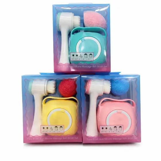 Kit 3 em 1 Escova Facial + Silicone + Escova de Banho para Limpeza Facial e Corporal Cores Sortidas