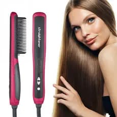 Escova Alisadora Masculina Barba e Cabelo 3 em 1 Pente Alisador Aquecimento Rápido 6 Temperaturas Vermelha