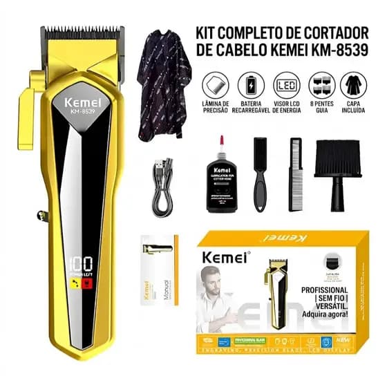 kit barbearia completa maquina kemei 8539
