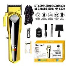 kit barbearia completa maquina kemei 8539