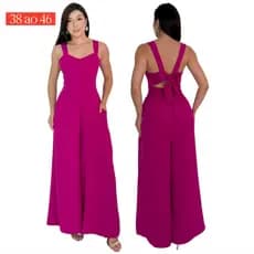 Macacão Elegante Feminino Festa Crepe Duna Com Bojo Bolso Elástico na Cintura Amarração 38 ao 46