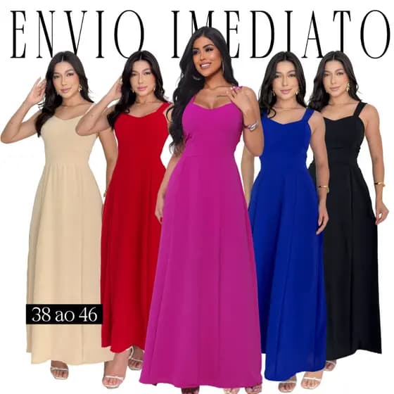 Vestido Feminino Longo Crepe Duna Elegante para Festas Com Bojo P ao GG (46) Envio Imediato