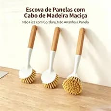 Escova de Limpeza Cozinha Cabo Bambu Ergonômico | Lava Panelas, Louças e Pia Ecológica