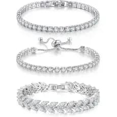 Conjunto de 3 Pulseiras de Tênis Banhadas a Ouro 14K com Zircônia Cúbica Marquise CZ Diamante, Delicadas, Ajustáveis, de