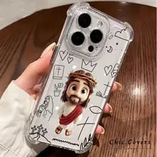 Jesus cartoon Capinha Capa de Transparente Para iPhone 11 14 15 16 12 17 13 pro max 7/8 plus produto em alta
