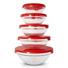 Conjunto 5 Potes Redondo Vidro Marmita Para Armazenamento de Alimentos Com Tampa Vasilha Tigela Bowl