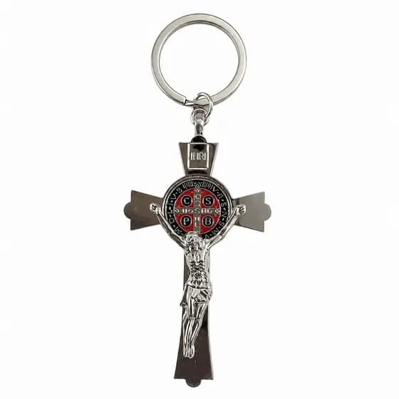 Chaveiro Crucifixo São Bento Prateado Católico Religioso Proteção Fé Medalha