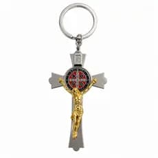 Chaveiro Crucifixo São Bento Dourado Católico Religioso Proteção Fé Medalha