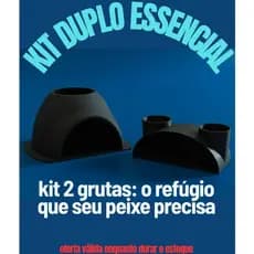 Kit Duplo Gruta Aquário Refúgio Anti-Estresse para Peixes - 1 Gruta Simples e 1 Gruta com Dupla Passagem Decoração Premi