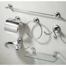 Kit Acessórios para Banheiro 6 Peças Aço Inox Cromado com Porta Shampoo Reto Completo