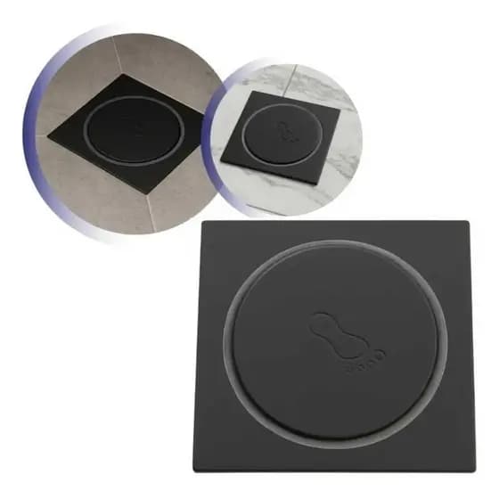 Ralo Click Inteligente 10x10 Preto Fosco em Aço Inox para Banheiro Anti Odor
