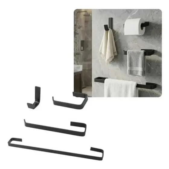 Kit Acessórios para Banheiro Preto Fosco Luxo 4 Peças em Alumínio Design Moderno Completo