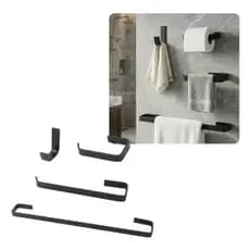 Kit Acessórios para Banheiro Preto Fosco Luxo 4 Peças em Alumínio Design Moderno Completo