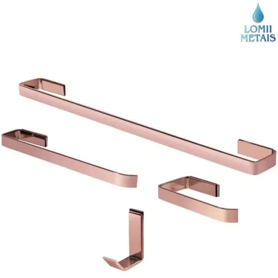 Kit Completo de Acessórios Para Banheiro Rose Gold 4 Peças Quadrado