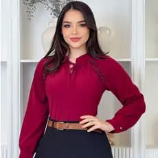 Blusa Femina em Crepe Manga Longa com amarração na gola